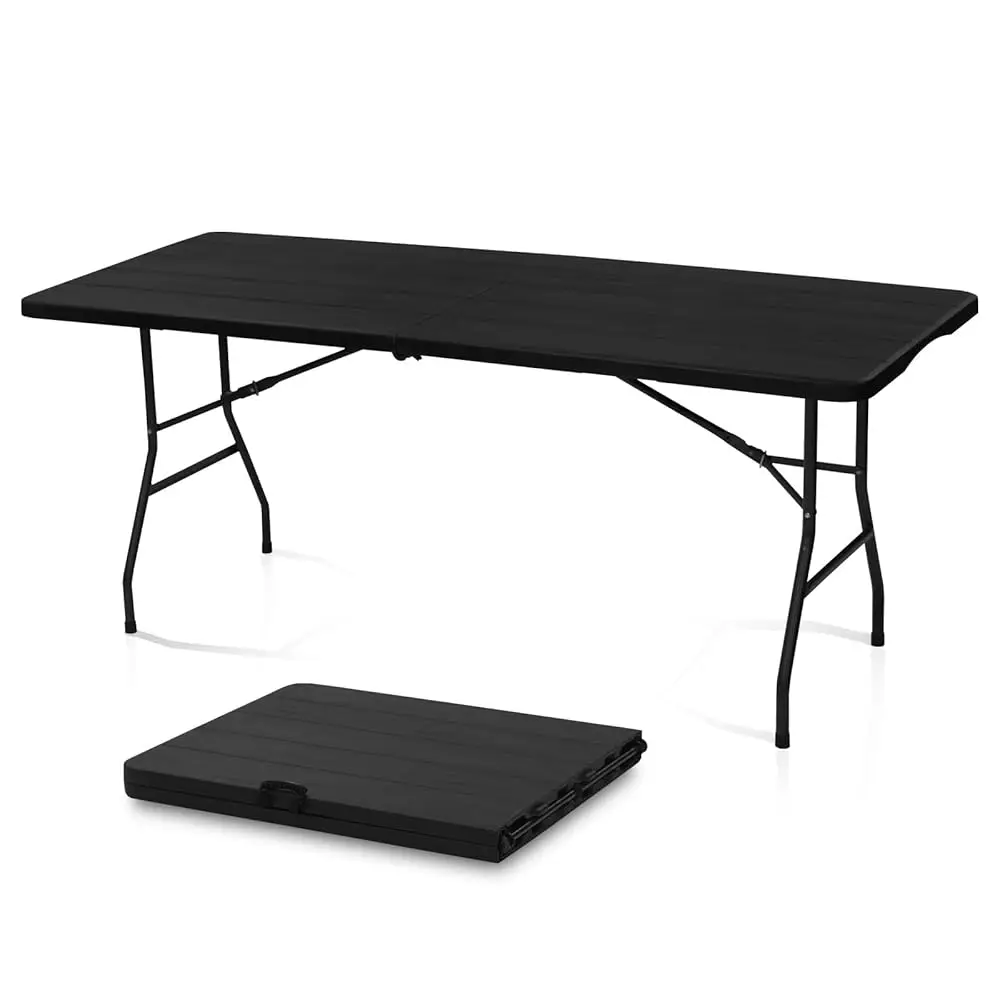

6 Foot Portable Plastic Folding Table 6Ft 72"" Half Foldable Heavy Duty Top W/Carry Handle - Indoor Outdoor Camping Picnic