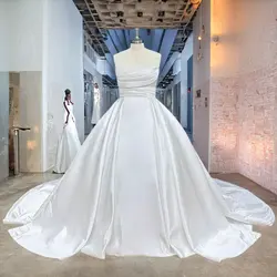 Light Effect Not Shiny High Quality Satin Ball Gown Wedding Dresses Off the Shoulder Pearls Pleated Bodice Trouwjurk