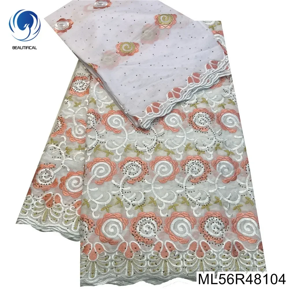 

The Latest White 5+2 African 100% Cotton Fabric Nigerian Swiss Lace Cotton Embroidery Vintage Party Dress ML56R481