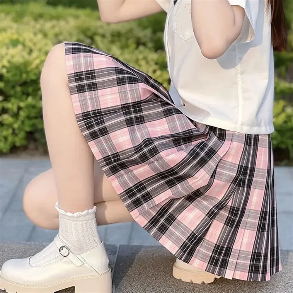 

Японские милые студенческие мини-плиссированные юбки в клетку с принтом, женские готические розовые, черные с высокой талией Kawaii Girls JK, униформа, юбка в стиле Харадзюку
