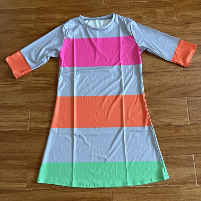 Summer Casual Dress Rainbow Striped African Women Fashion A Line Loose Office Ladies Work Wear Elegant Mini Dress Female Short