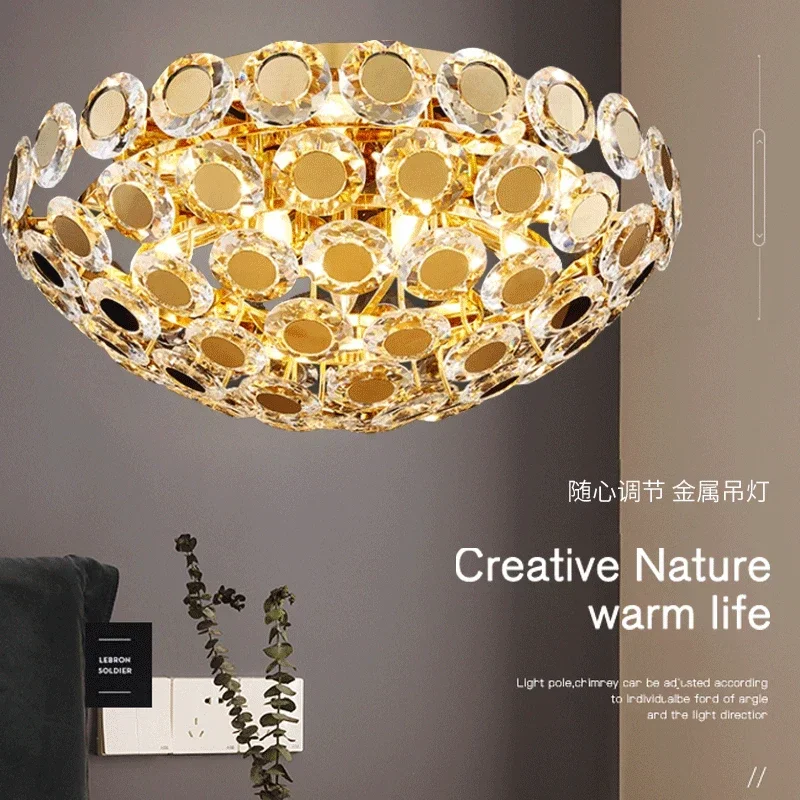 Living room lamp crystal ceiling lamp simple and generous home creative bedroom lamp three-color dimming