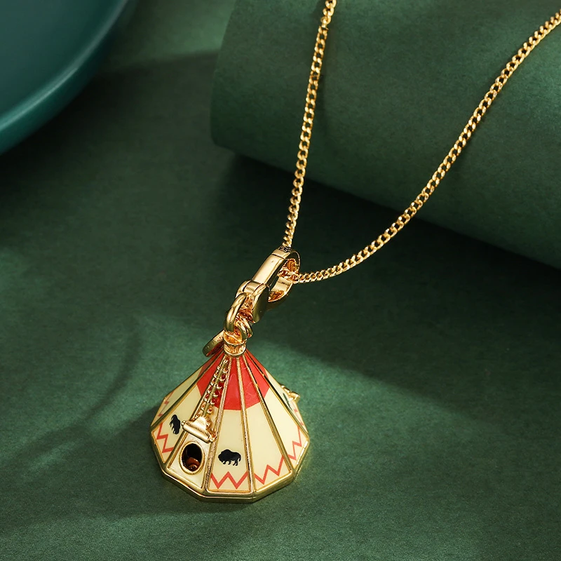 

1Pc Exquisite Enamel-glazed Native American Tent Pendant,Yurt Necklace With Opening Mechanism,Christmas Jewelry Keychain Gift