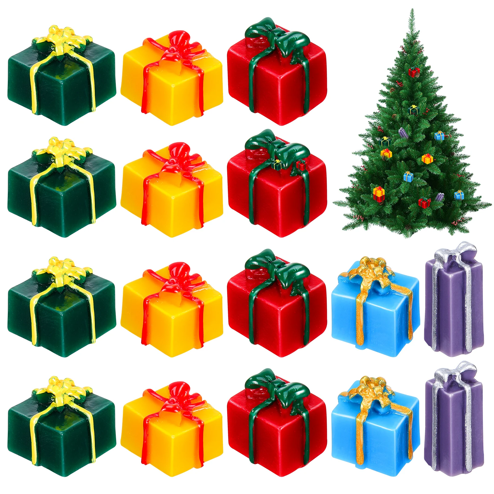 Set di 40 Decorazioni Natalizie Mini Scatole Regalo in Resina Ornamenti per Albero di Natale Accessori Artigianali in Miniatura