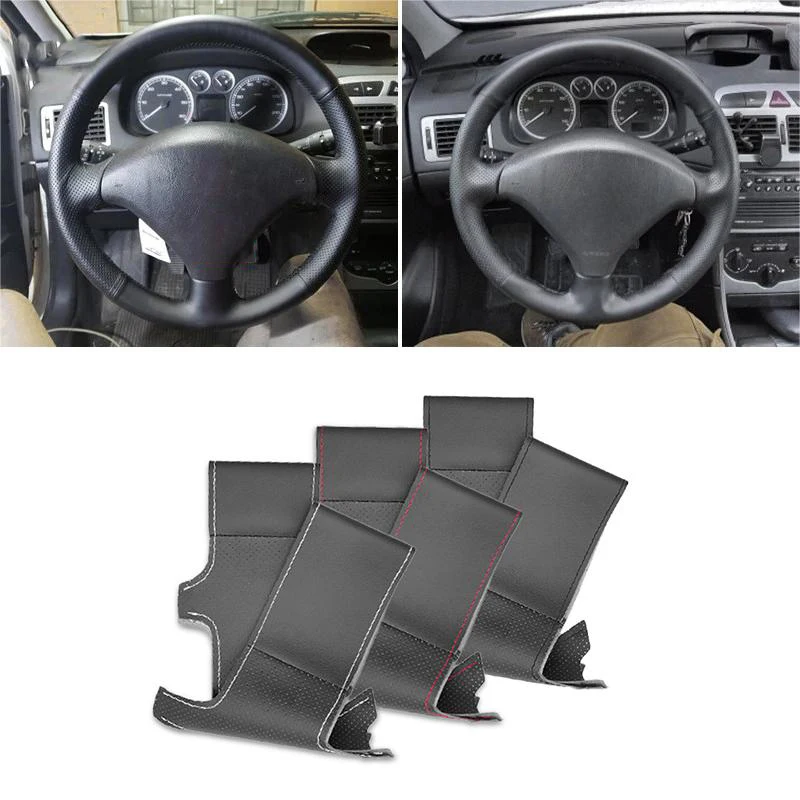 Soft Perforated Leather Cover For Peugeot 307 2001-2008 307 SW 2005-2008 DIY Hand Sewing Leather Car Steering Wheel Cover Trim