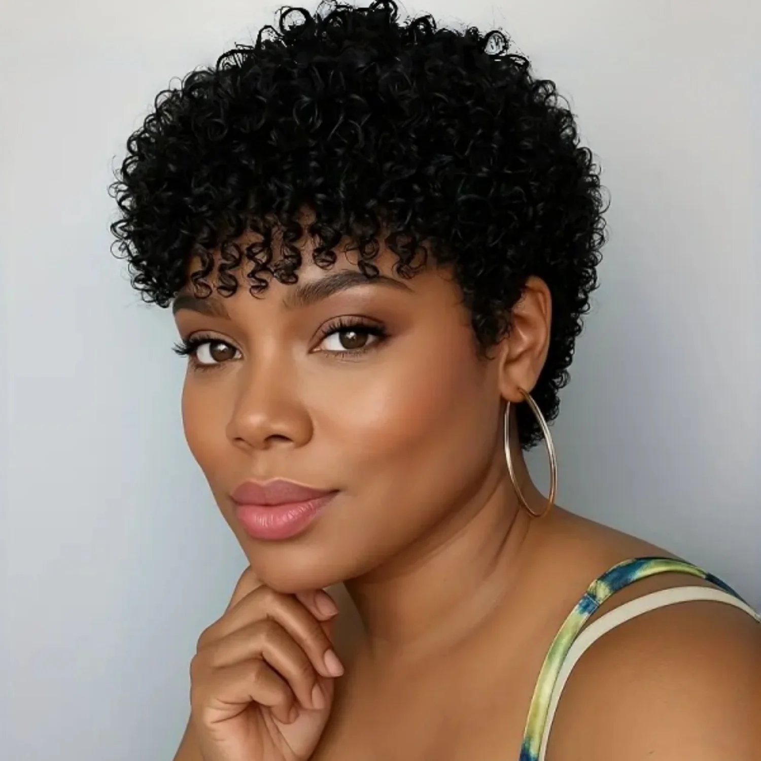 

Short Curly Human Hair Urban Edge Wave Pixie Cut Full Machine Made Wig for Women