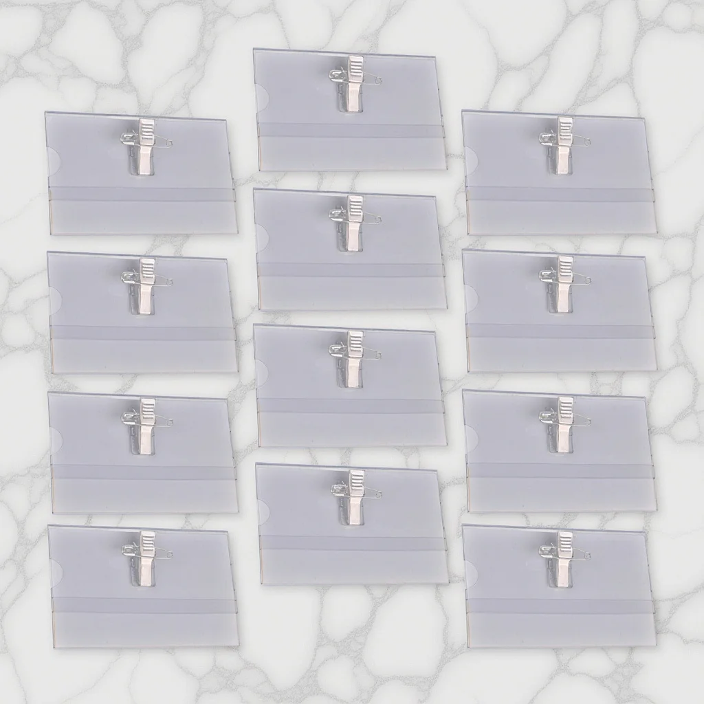 

50 Pcs Multi Function Badge Tags Name Tag Clips for Badges Staff Badge Clip Transparent ID Holder Clear Name Tag Holder