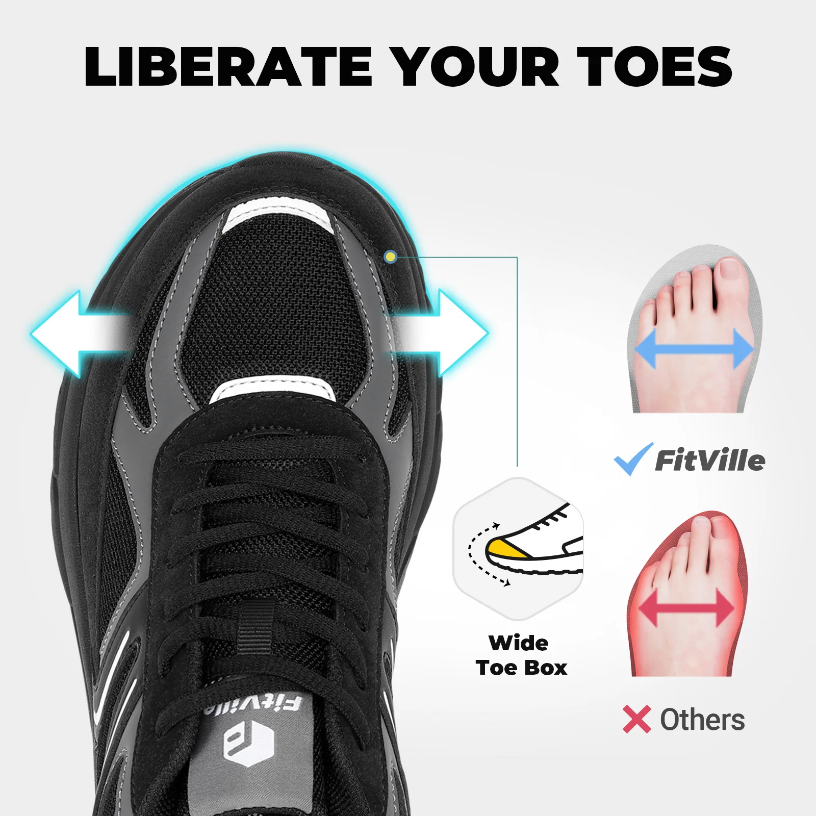 FitVille Extra Wide Shoes For Men Wide Walking Shoes Wide Width Casual Sneakers Comfortable Orthopedic Shoe Arch Support Lightweight For Swollen Feet Plantar Fasciitis Neuropathy