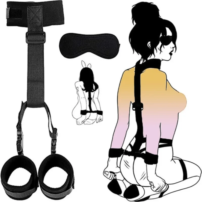 

Neck to Wrist Restraints kit Sexy women BDSM Fetish Behind Back Handcuffs Collar Adjustable Bondage Set Couple SM Sex Game Tool