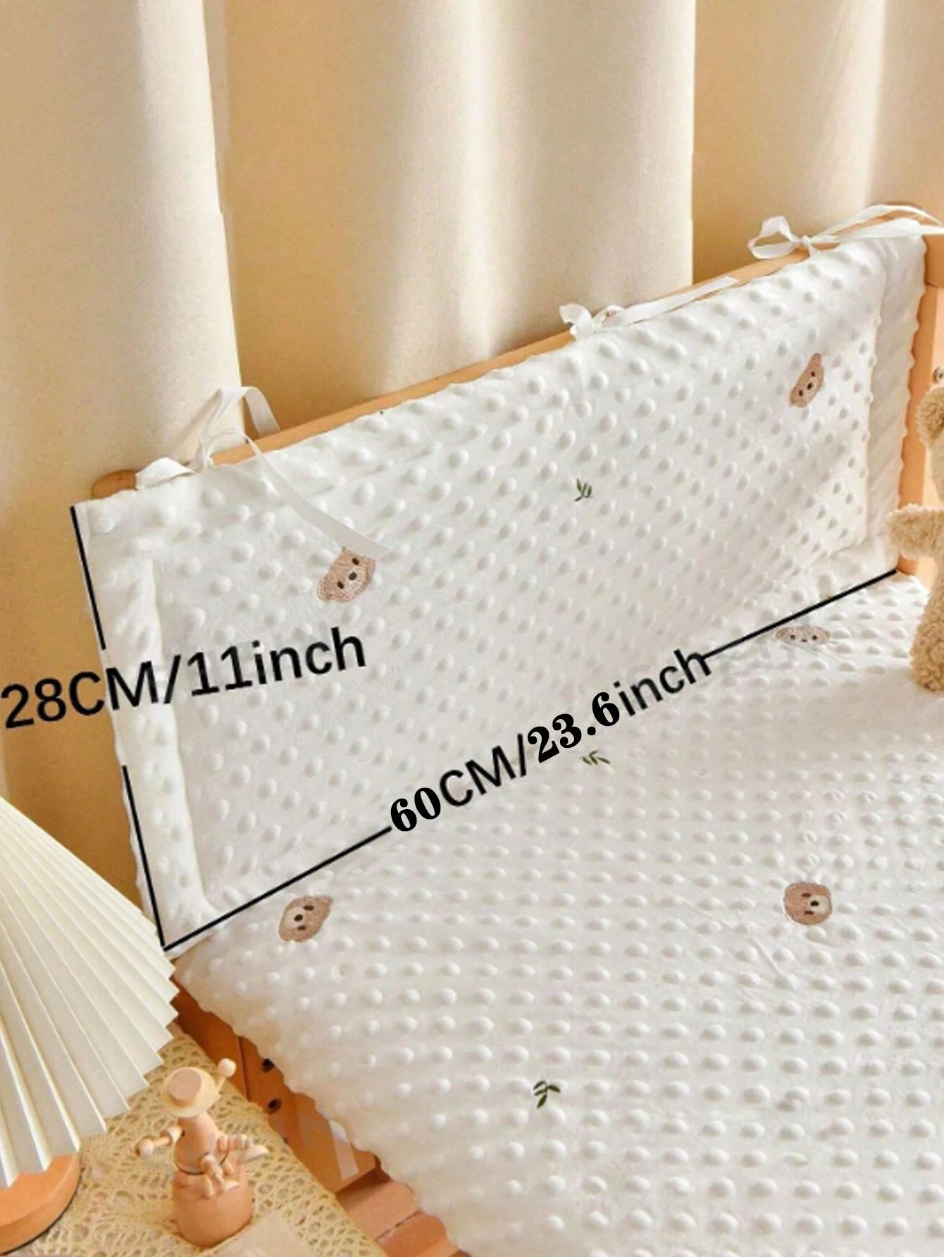Embroidered Leaf Design Baby Crib Bumper 60/120/200/240cm Multi-Size Newborn Anti-Collision Soft Bed Guard Mattress Protector Cover image 3