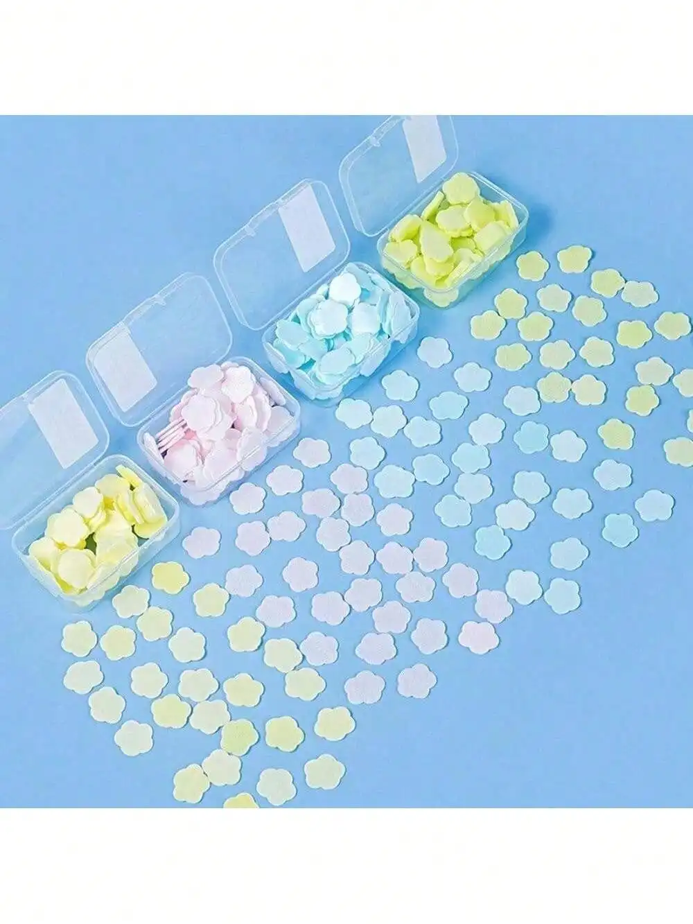 

Портативная коробка для мыла с лепестками цветов, одноразовые мыльные таблетки с ароматом розы, мыльная бумага и мини-мыльные бруски.