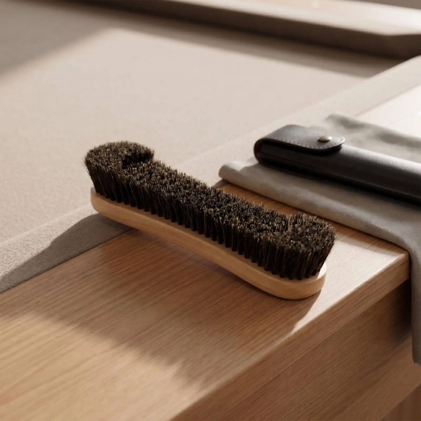 Billiard table cleaning brush, dense bristles, wooden handle