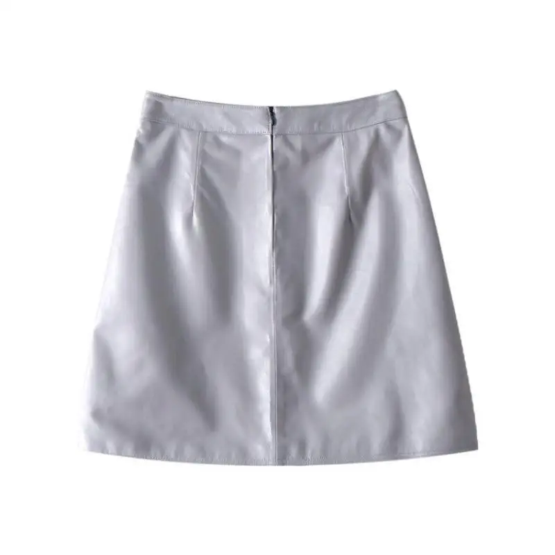 ارتفاع الخصر التنانير الصغيرة النساء أزياء الكورية نمط ألف خط بو الجلود تنورة السيدات الإناث Fladas #3