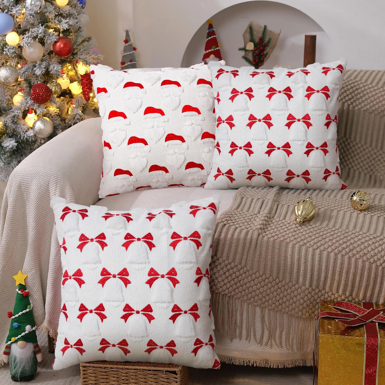 2 قطعة عيد الميلاد الزخرفية رمي وسادة مجموعة محبوك شجرة عيد الميلاد وسادة تغطي 18X18 بوصة مربع وسادة الحالات للسيارة والمنزل #2
