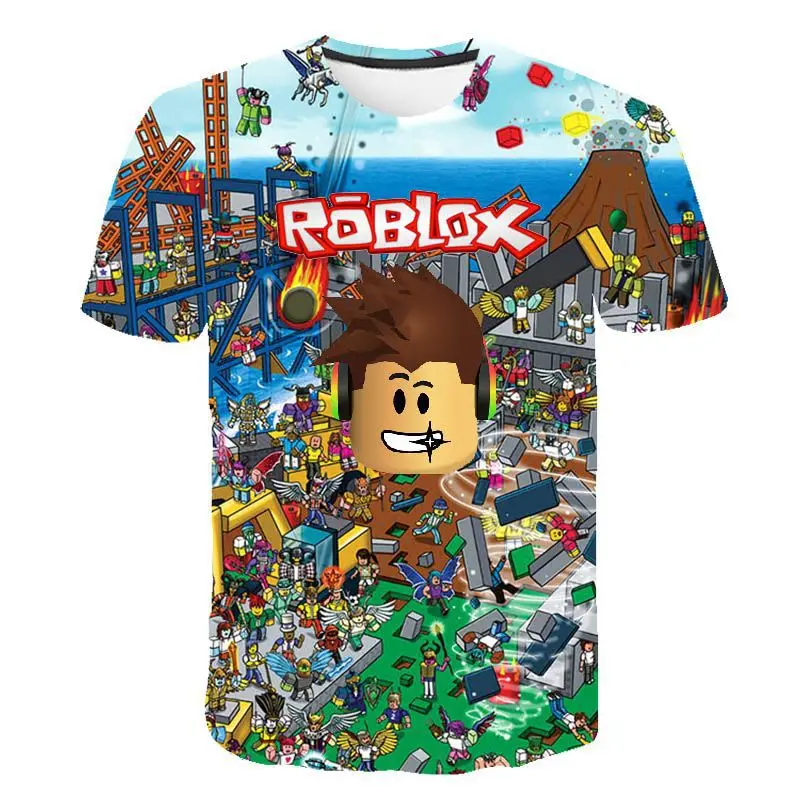 

2024 New ROBLOX Fashion Trend T-shirt Printed Round Neck Short-sleeved Medium and Large Children's Clothing Anime Men and Women