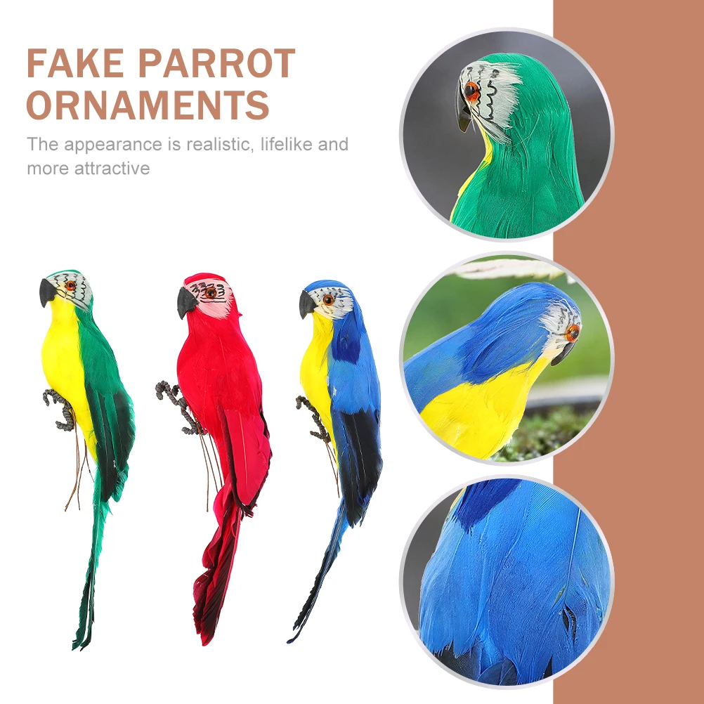 

3 Pcs Christmas Decor Parrot Decorative Ornaments Artificial Outdoor Fake Lifelike
