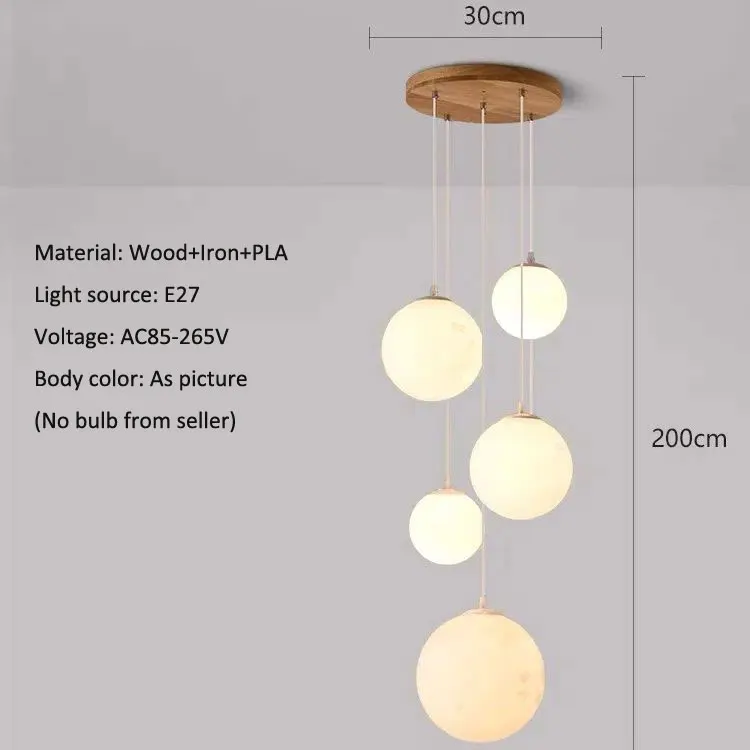 Middle Ancient Style Nordic Staircase Lamp Villa Dining Room Living Room Staircase Solid Wood Pendant Lamp Loft Hanging Lamp