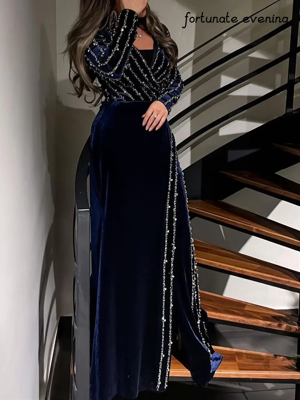 Fortunate Evening Elegant Vintage Beaded Velvet Asymmetrical Gorgeous Formal Occasion Prom Dresses Evening Party Gowns