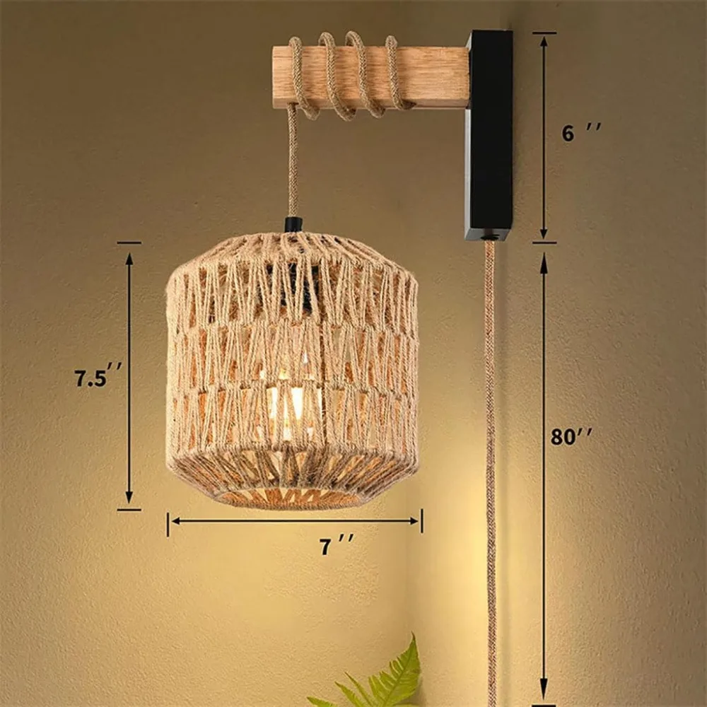 

Bamboo Lantern Wall Lamp Natural Rattan Wicker E27 Chandeliers Hand-Woven Bamboo Room Decor Lampshades Wall Light Fixtures
