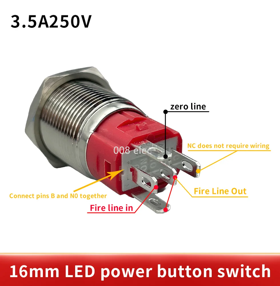 12/16/19/22mm Metal buttonself reset inching circular switch self-locking with lamp power supply start waterproof 12V 110V 22