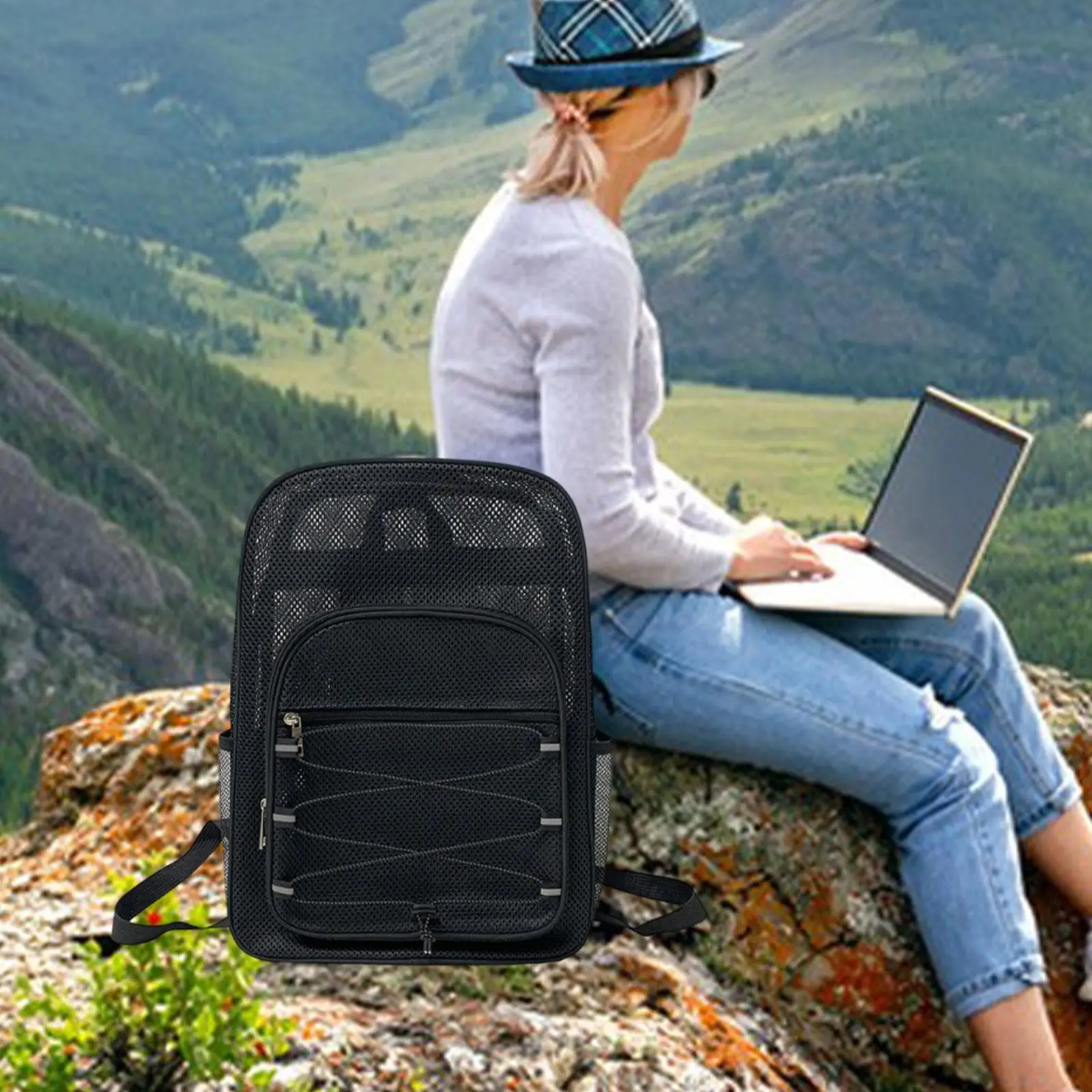 

Mesh Backpack Convenient Men Women Travel Bag with Adjustable Strap Lightweight Gym Bag for Street Hiking Shopping Fitness Beach
