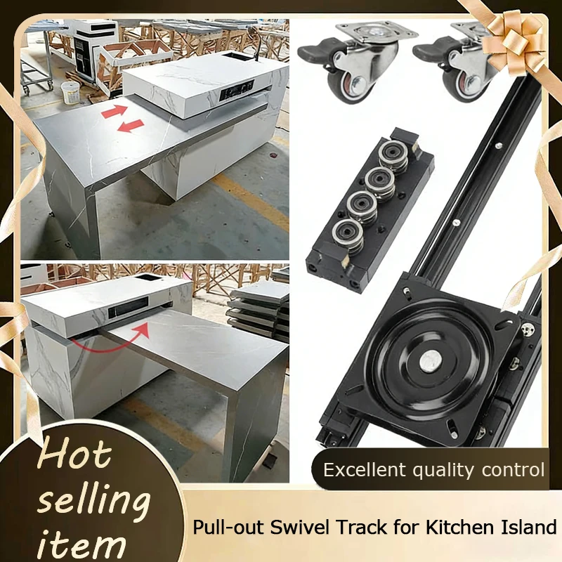 Rotating & Telescopic Kitchen Island Slide Rail Hardware Pull-Out Sliding Track Guide Rail System For Extendable Dining Table
