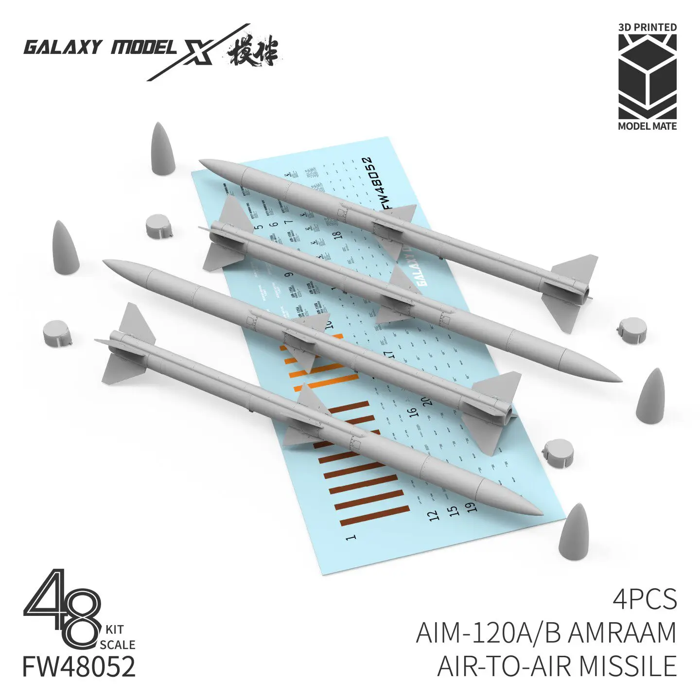 Galaxy 1/48 AIM-120A/B AIM-120C/D AMRAAM Air to Air Missile Set Resin 3D Printed 4PCS for Scale Model Jet Building Upgrade Parts