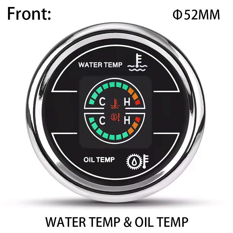 2 IN 1 Dual Gauge 12V DC 52MM Fuel Level Meter Voltage Meter Water Temperature Meter Oil Temp Meter for Auto Car Turck Universal view 3