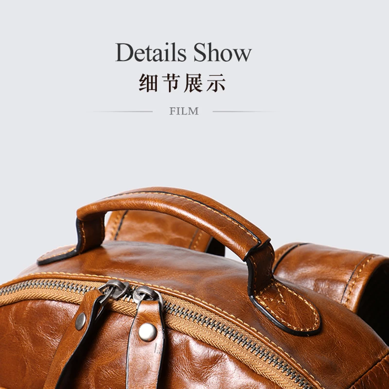 Vintage Real Leather Travel Backpack for men\'s Leisure Outdoor Bag School Bags 15 Inch Laptop Backpack Gift for Husband