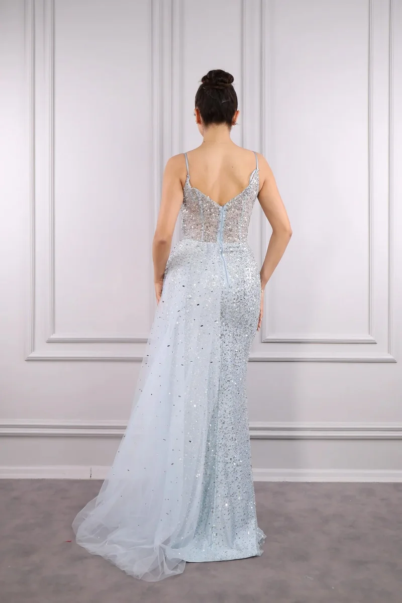 Jessica-Robes de Rhen tulle sirène avec fentes latérales, robe de mariée bleu clair, paillettes scintillantes, robes de princesse personnalisées, 2025