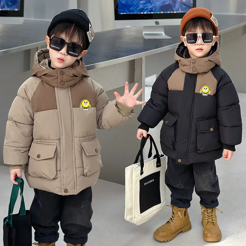 

Thiened Cotton Jaet for Boys Baby Winter Clothes down Filled Youth Faion Stand Fit Waterproof Zipper Closure Hooded