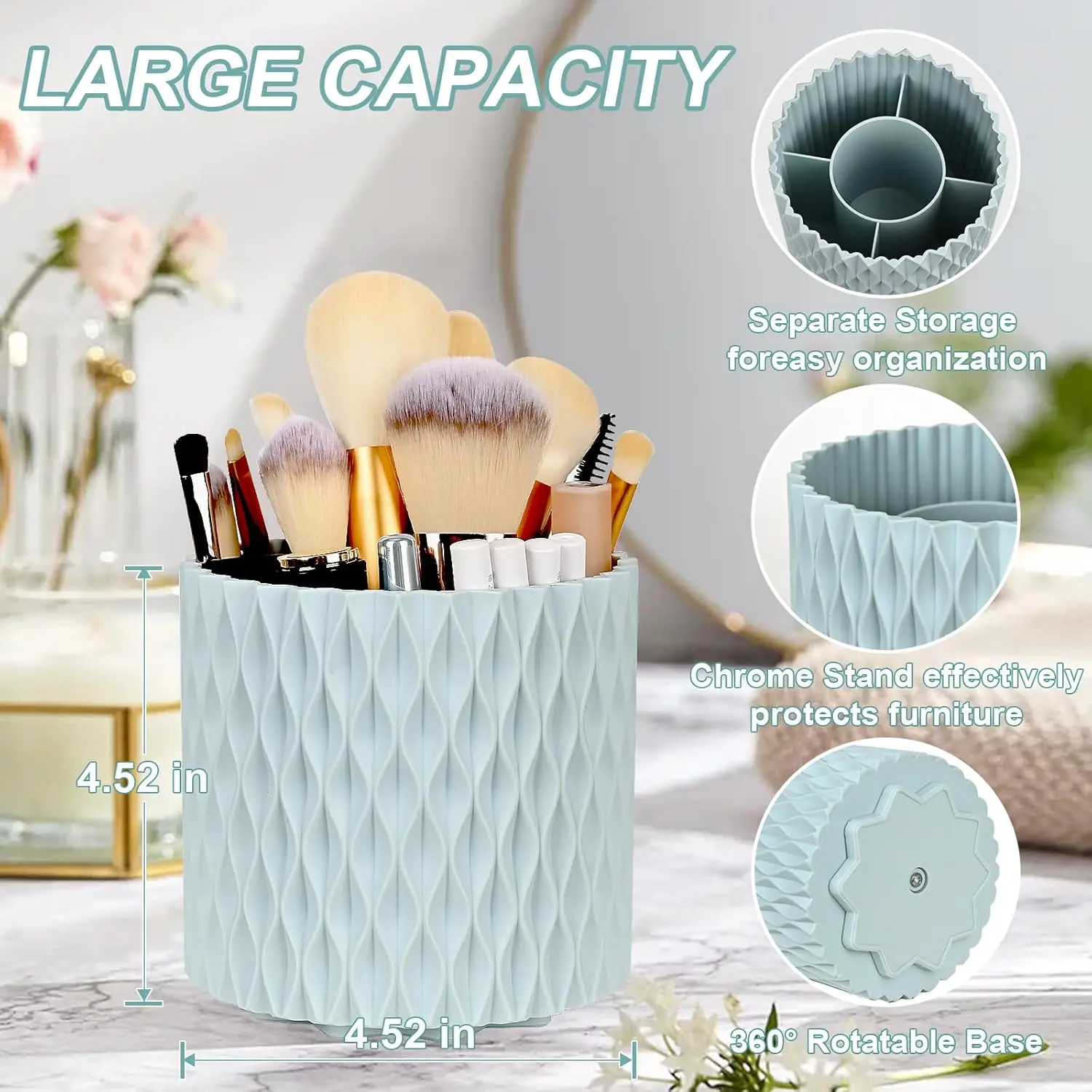 Rotating Makeup Brush Storage Cosmetic Organizer Desktop Brushes Holder Multi-Functional Storage Rack for Bathroom Vanity Office