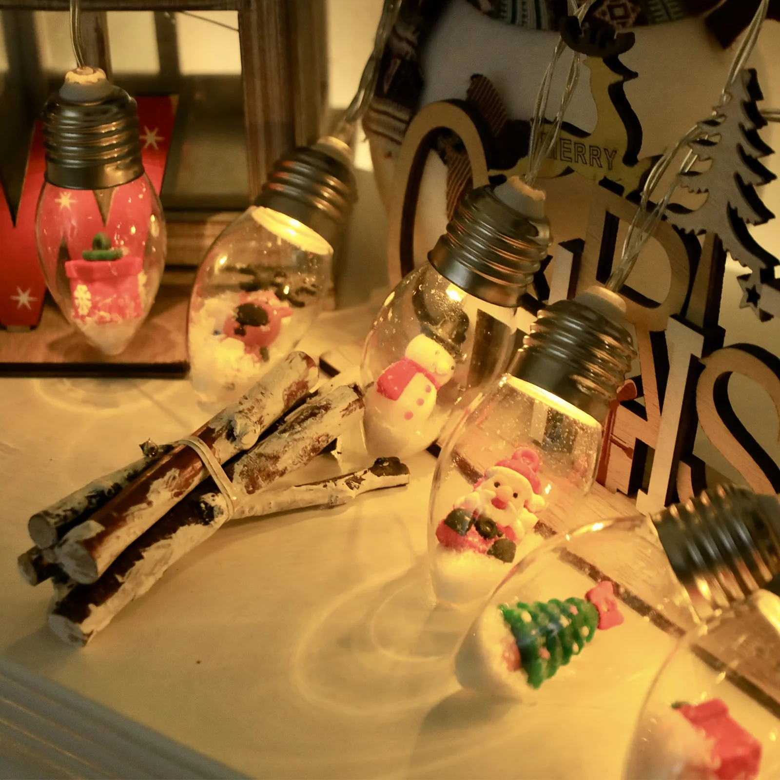 1pc 10LED Snow Globe String Lights, Fairy Lights for Christmas Decor, Indoor Outdoor Holiday Party, Home, Tree Ornamentation