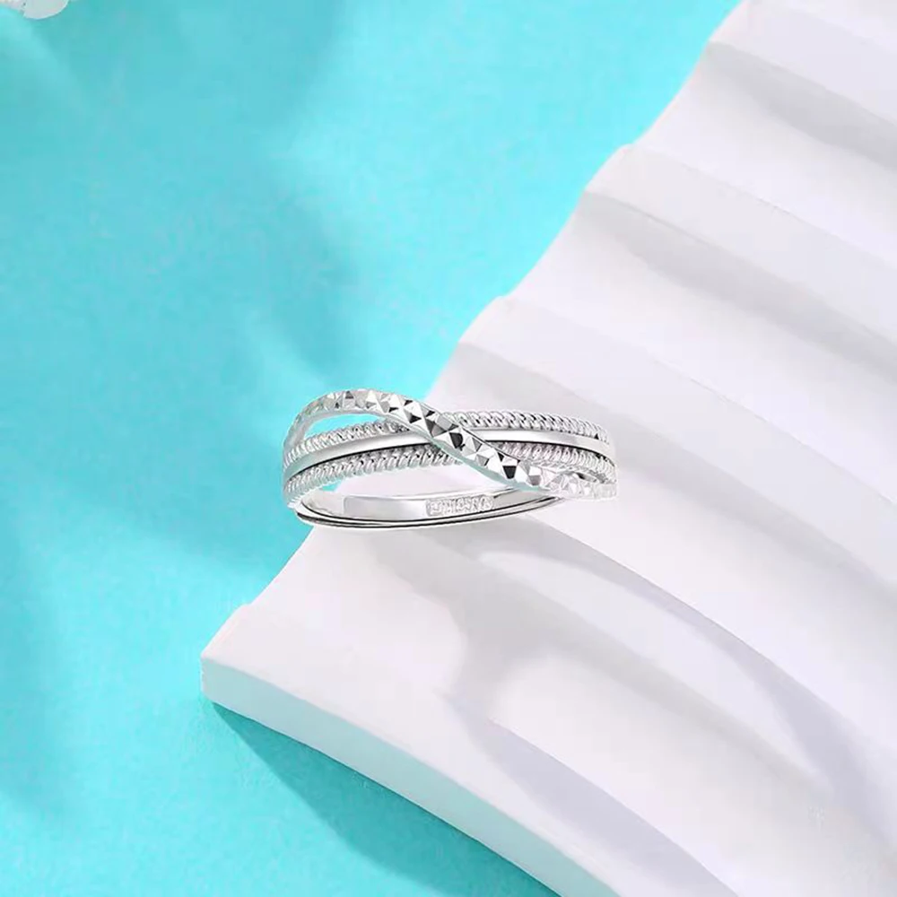 New Arrival Pt950 Real Platinum 950 Women Ring Lucky Full Star Carved Twist Band Ring 2.9-3g