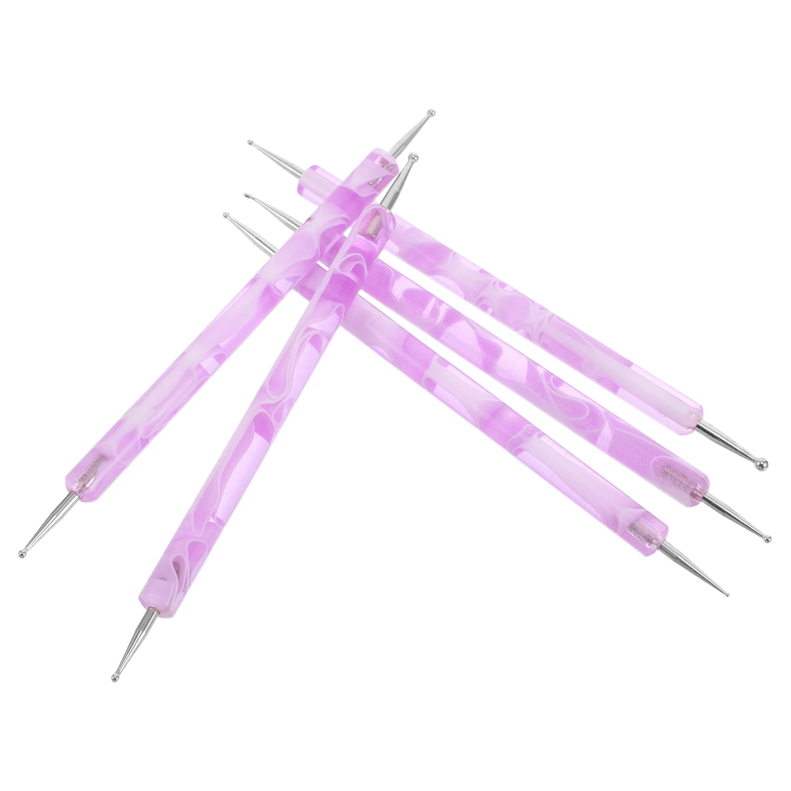 Set di penne per unghie da 5 pezzi Penna per fiori punteggiata Kit di strumenti per manicure con diamanti in plastica viola Precisione versatile Durevole
