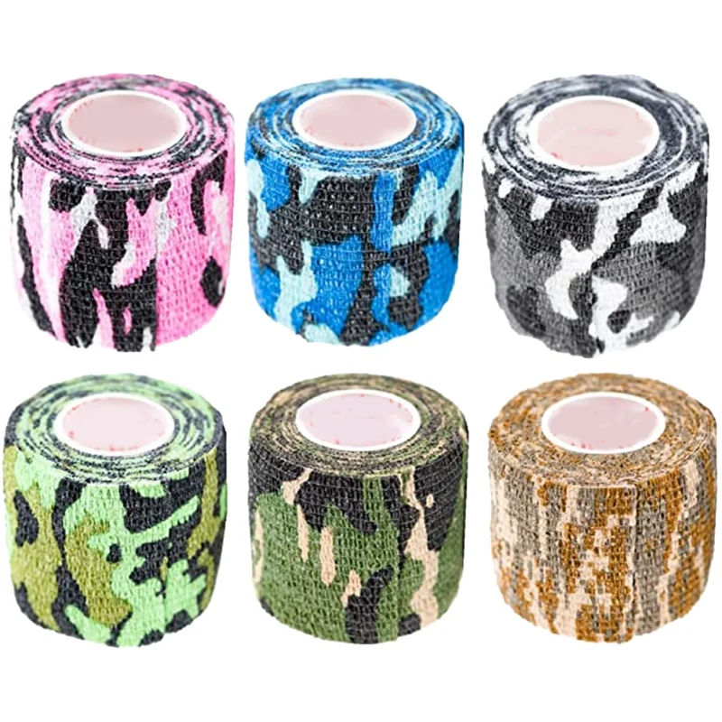 6 Roll Wrap Tape Bulk (Assorted and Camouflage Colors Random) Vet Tape Self Adhesive Adherent