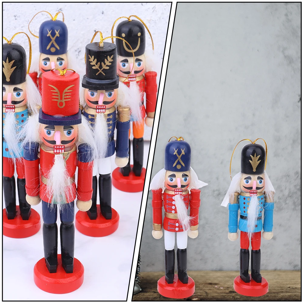 

6pcs 12Cm Wood Painted Walnut Soldier Handmade Hanging Pendant Ornament Christmas Tree Decor Nutcracker Xmas Party Crafts