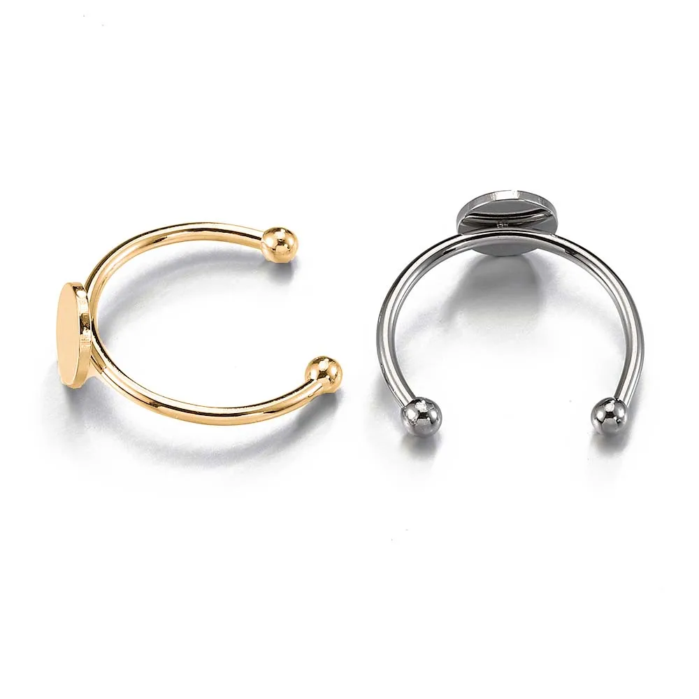 5/10pcs Stainless Steel Adjustable Ring Settings 6/8/10/12mm Round Flat Blank Base Glass Cabochons Ring Bezel DIY Jewelry Making image 4