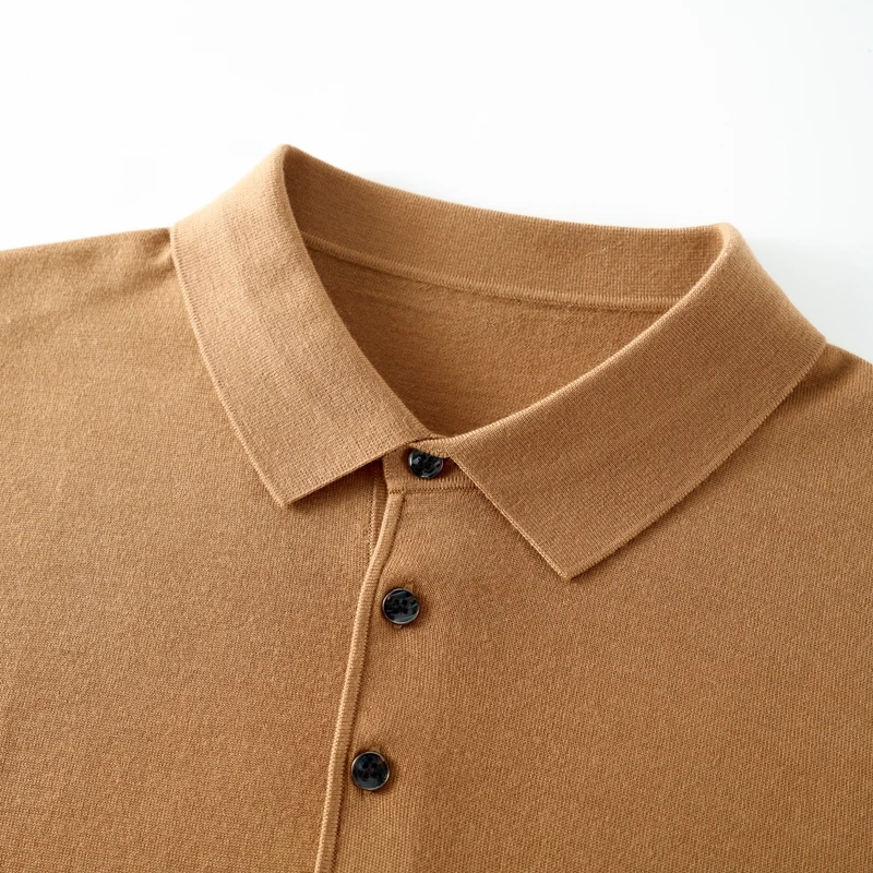 

Spring and Autumn New 100% Worsted Wool Sweater Men's POLO Collar Loose Knitted Pullover Business Leisure Thin Youth Tops Shirt