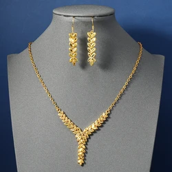 Middle East Fashion Elegant High Grade Copper Wheat Ear Pattern Fashion Women's Jewelry Set, 1 Necklace and 1 Pair of Earrings