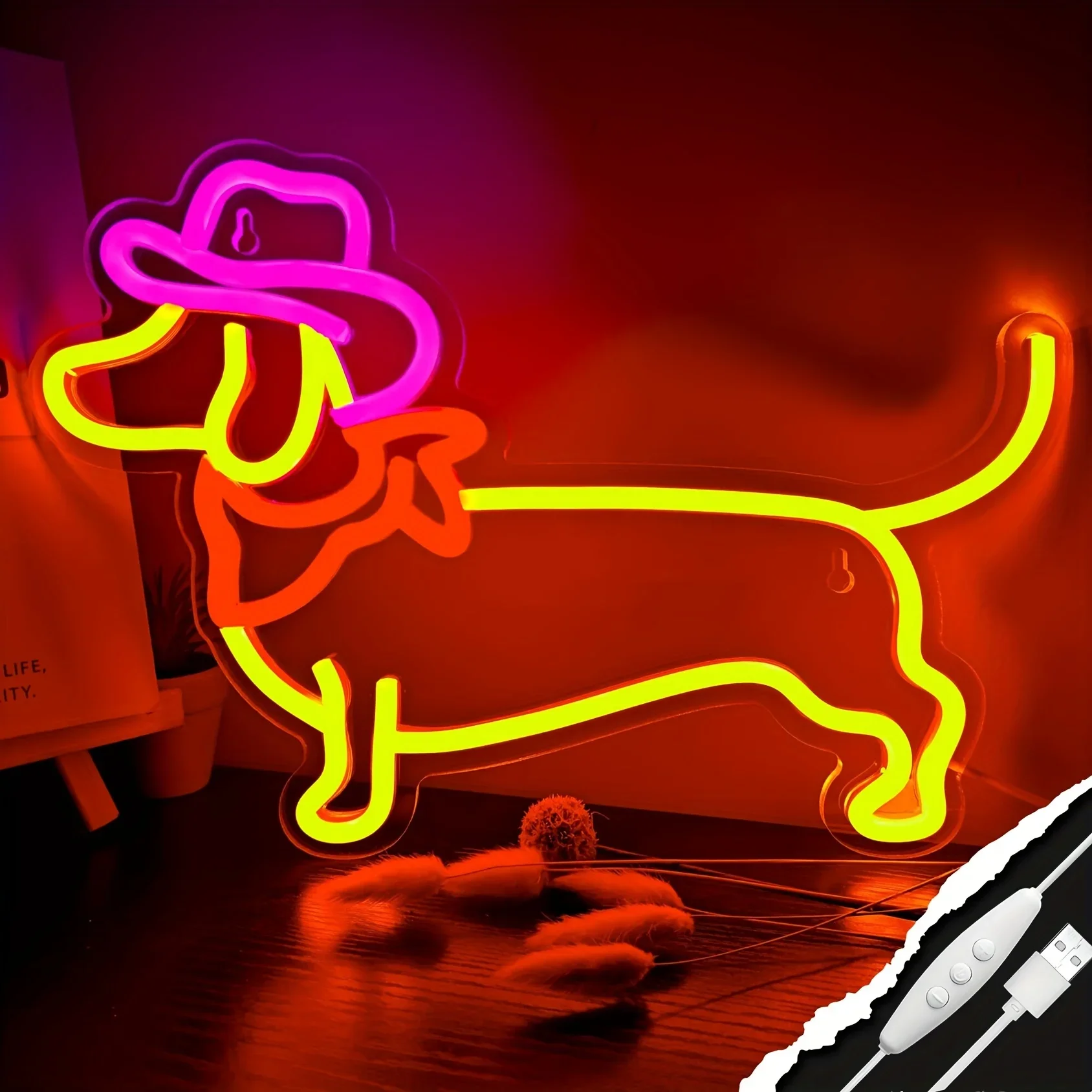 

Неоновая вывеска собака для украшения стен, милый щенок с ковбойской шляпой для зоомагазина, спальни, стены, домашний декор, подарок для любителей собак