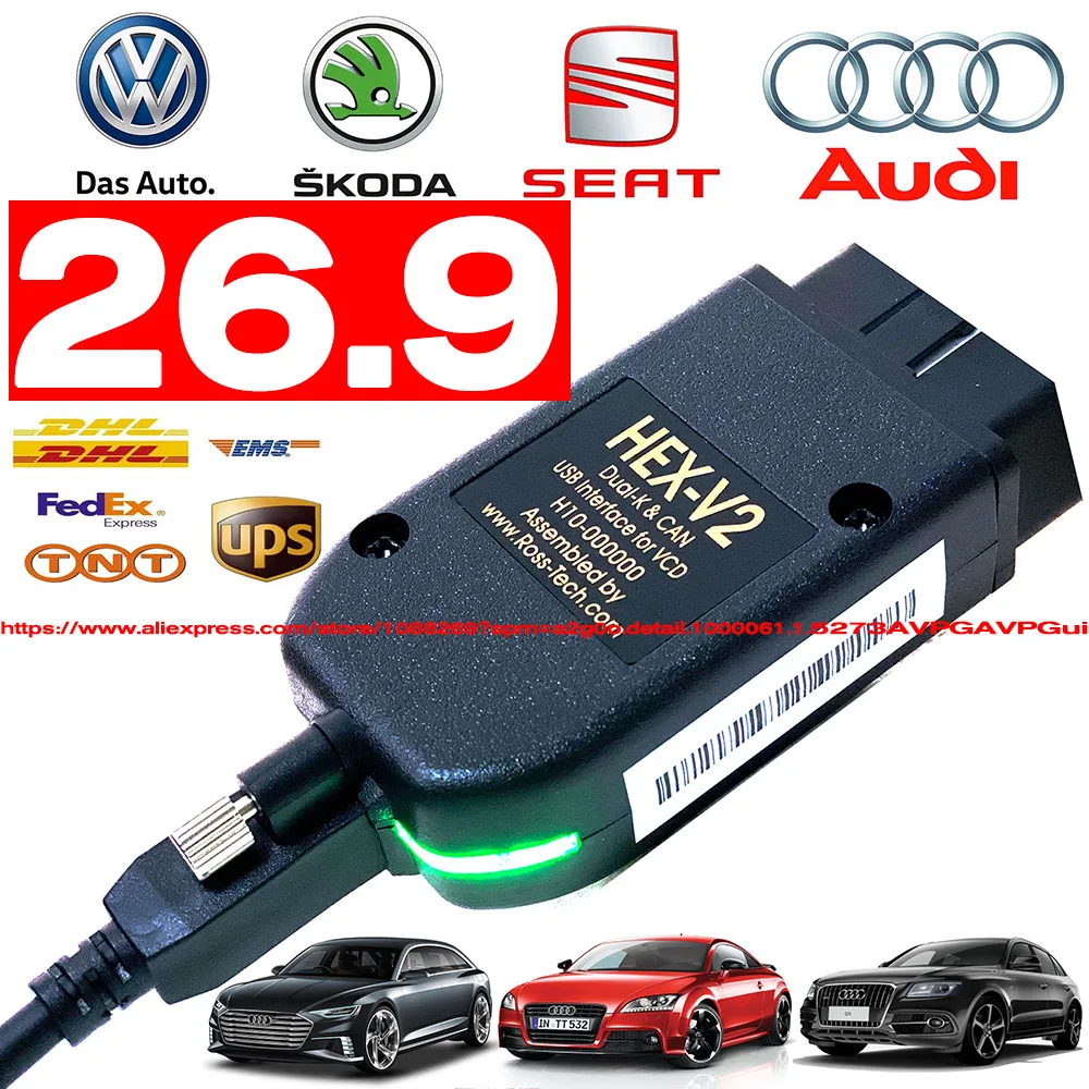 V26.9 Newest VCDS Unlimited VINs Auto Com Diagnostic Coding VAG COM VAG HEX V2 Hardware Interface FOR VW AUDI Skoda Seat Real V2