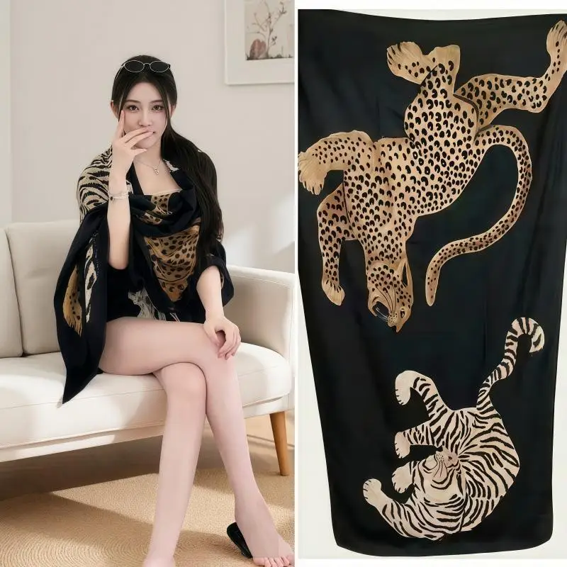 Flauschiger, warmer Schal für Damen, modisches Design mit Tiger- und Leopardenmuster, farbecht, ideal als Alltagsaccessoire oder als Geschenk zum Valentinstag für Mädchen. – Detail 15