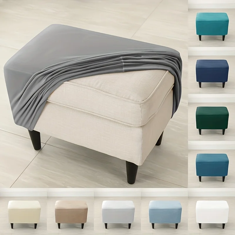 1pc Silver Fox Velvet Ottoman Cover, Soft Solid Cover, Stretch Elastic Stool Protector for Living Room Bedroom Home Decor