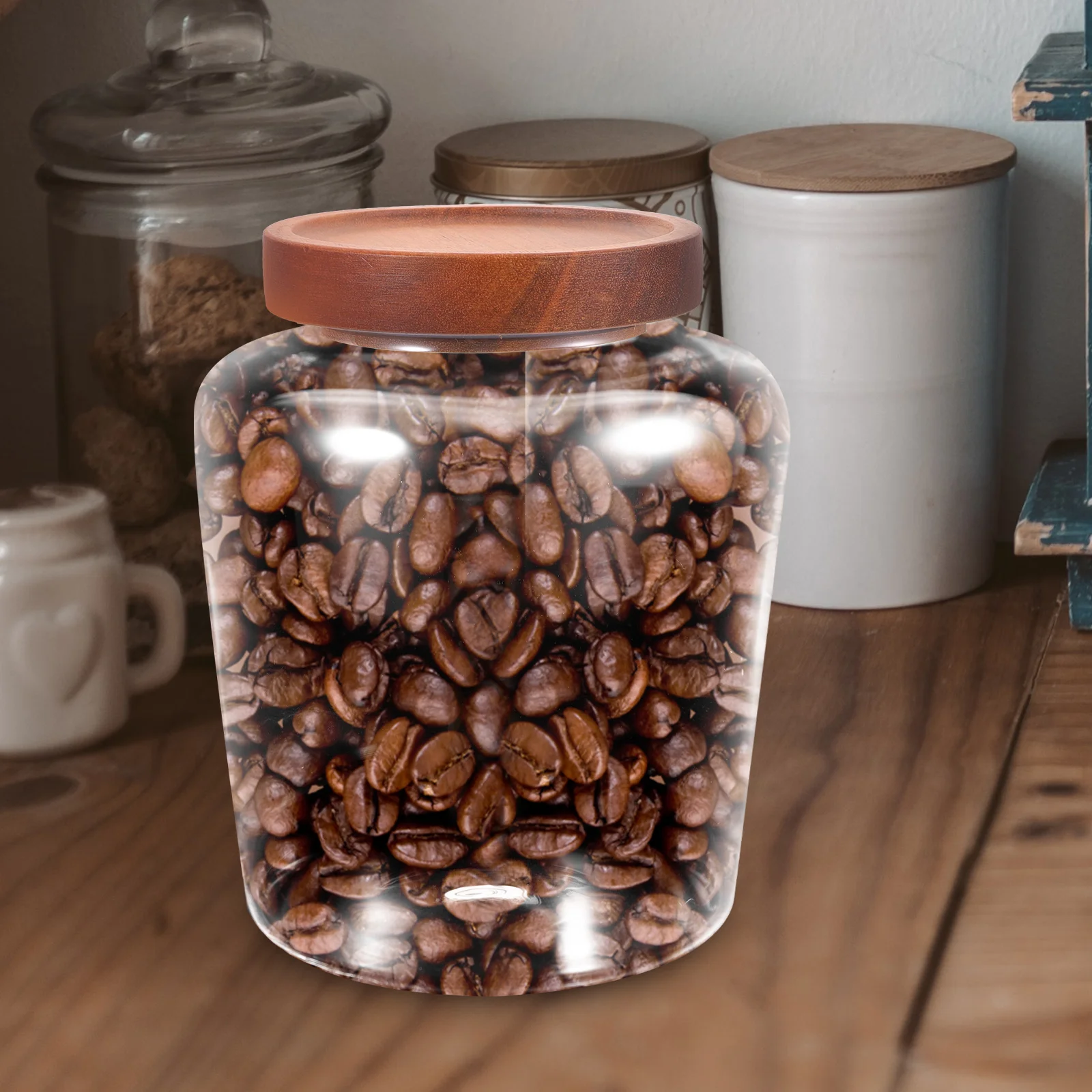 

2 5L Airtight Glass Containers Peel Storage Tanks Sealed Wood Cover Multi function Food Canisters Rice Sugar Flour Tea