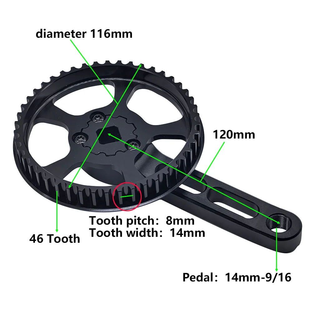 Children Bicycle Crankset 120mm Crank 46T Chainwheel Kids Bike Accessories for HDT-8M-12 Belt Pulley