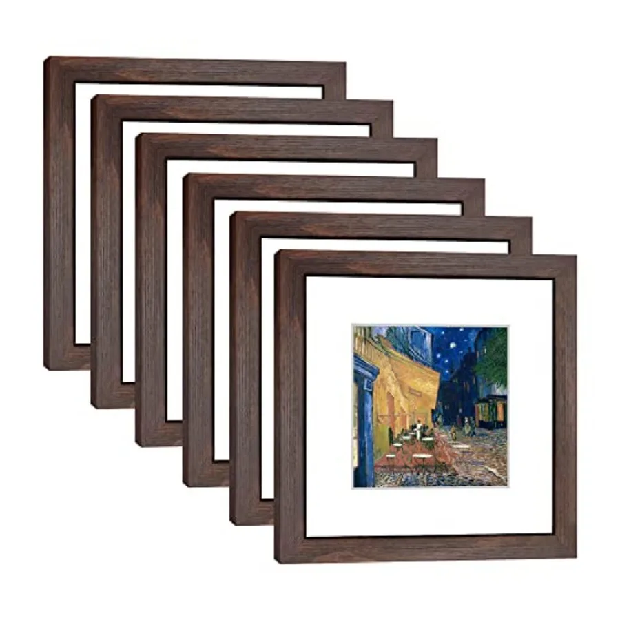

Набор из 6 фоторамок 8x8 с настоящим стеклом для фотографий 5x5 с паспарту или 8x8 без паспарту, настенные или настольные галерейные рамки для фото