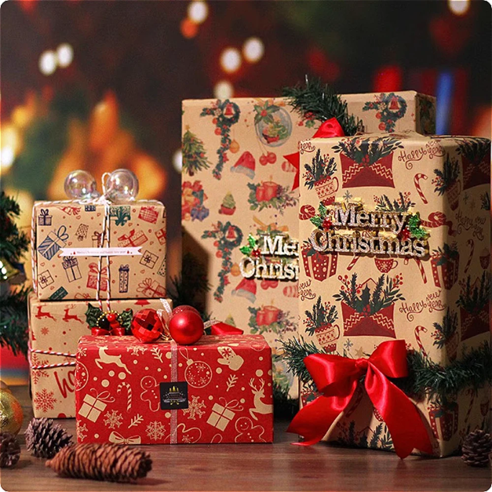 DIY вечерние Ретро Рождественский подарок негабаритная крафт-бумага в канун Рождества олень Рождественская елка тема украшения упаковочный материал