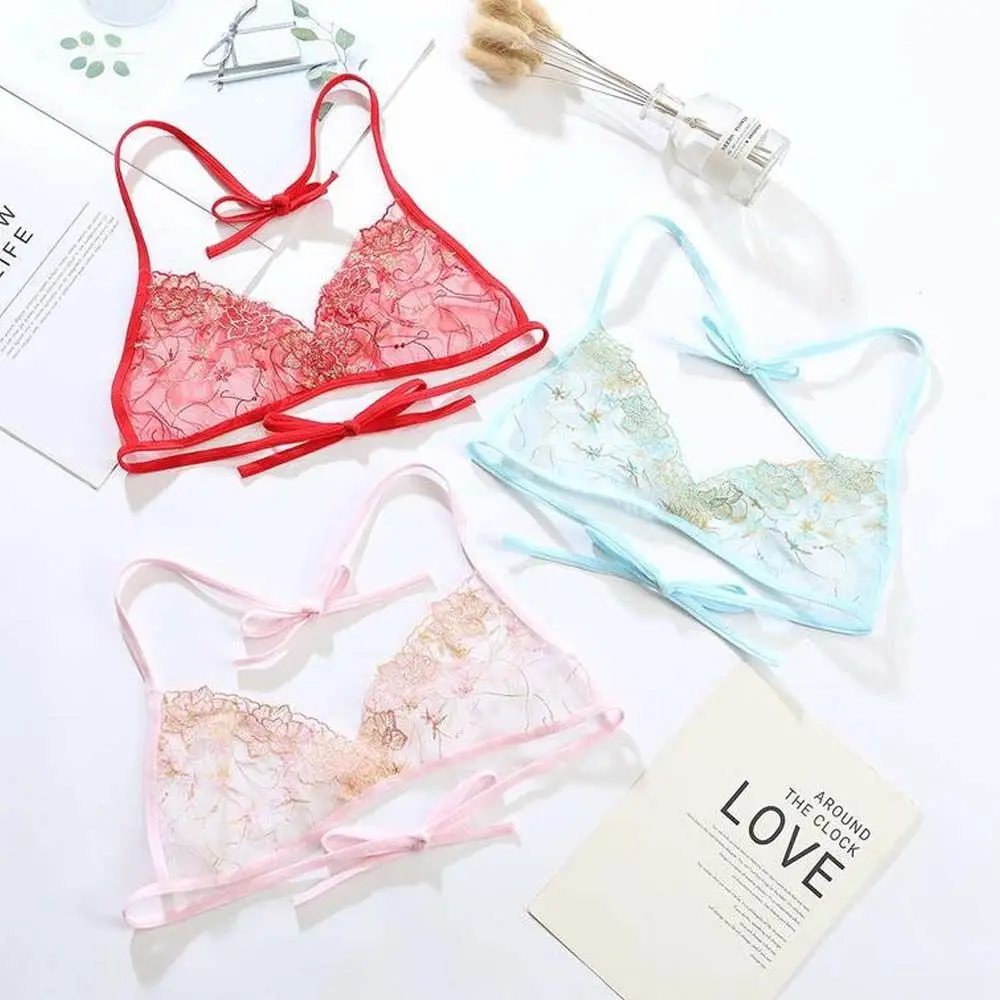 Ultra-thin Adjustable Flower Bandage Hollow Open Back Embroidered Sexy Lingerie Women's Bras Underwear