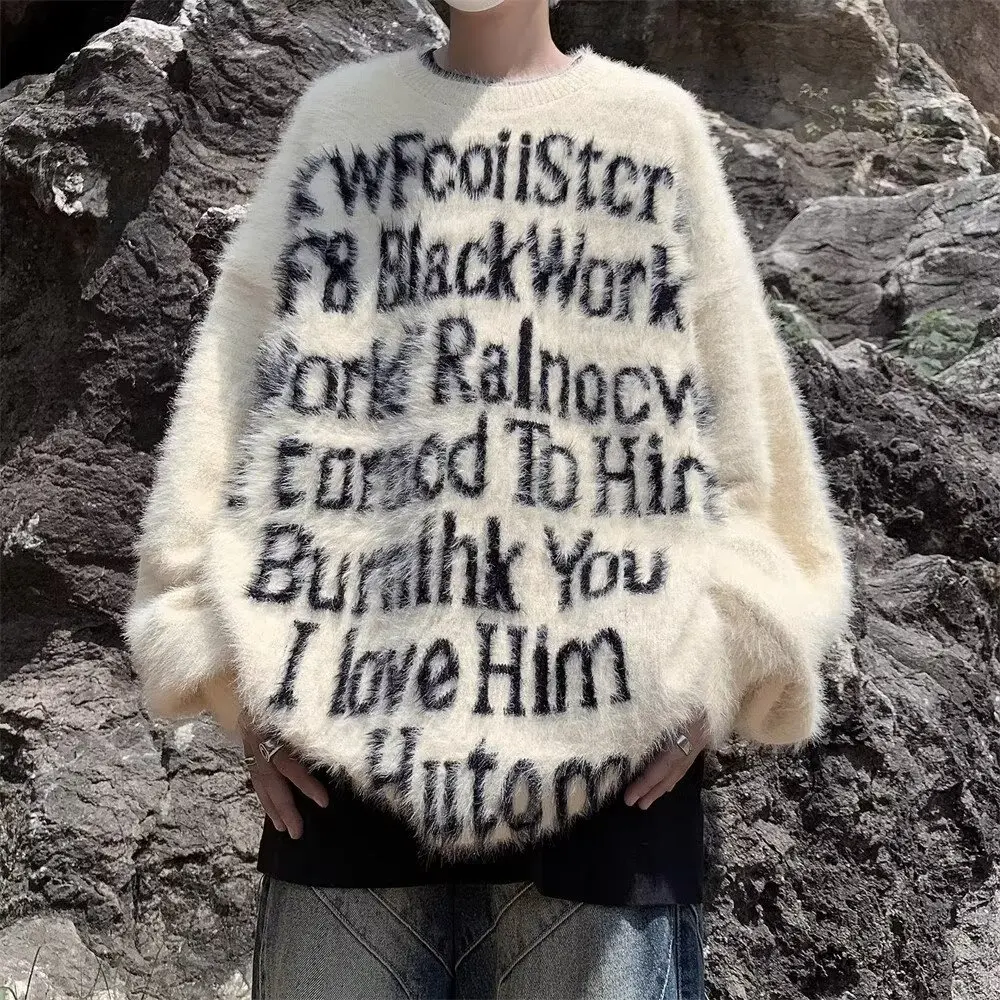 

Мужской свободный вязаный свитер в американском стиле, осенне-зимний, больших размеров, 250 пу, из норкового вельвета, повседневный уличный топ